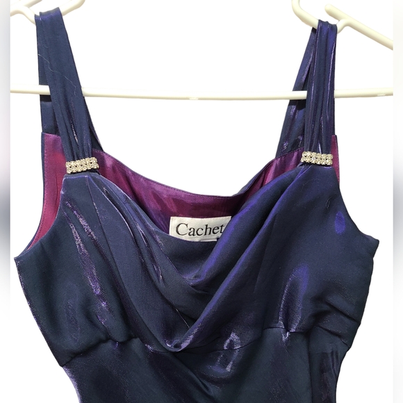 Cachet purple blue iridescent gown rhinstones straps size 6 NWOT - Picture 4 of 7